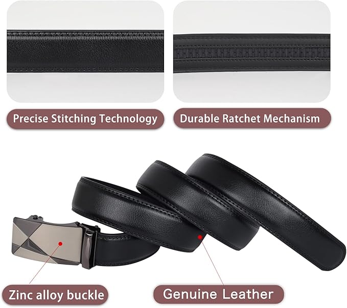 Aurolran Men&Womens Leather Dress Belt Business Automatic Buckle Belt Color-Black Silver Gold