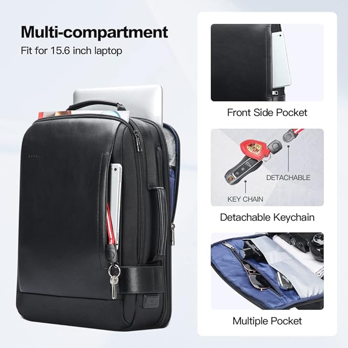 BOPai Business Smart 15.6 Inch Laptop Backpack Convertible Expandable Anti-Theft USB Charging Multi-Functional Travel Professional Work Office Men Commuter Large Black With Bottle Holder Waterproof