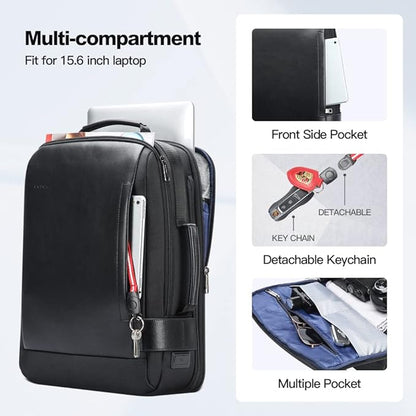 BOPai Business Smart 15.6 Inch Laptop Backpack Convertible Expandable Anti-Theft USB Charging Multi-Functional Travel Professional Work Office Men Commuter Large Black With Bottle Holder Waterproof