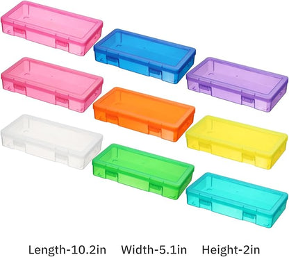 novelinks Plastic Small Storage Bins with Lids for Organizing, Mini Clear Storage Containers and Stackable Storage Box Organizer for Pencil Boxes, Task Boxes, Crayon Boxes (9 Pack Medium -Color)