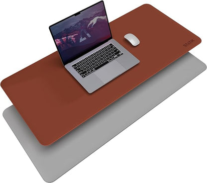 STATIK TaskPad Leather Mouse Pad for Desktop - Large Waterproof Desk Cover on Top of Desks, Big Gaming Surface Area 35.4" x 16.5" - Double-Sided XL Keyboard Mat (Brown, Grey)