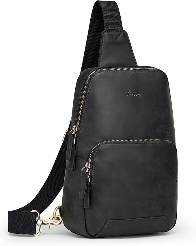 S-ZONE Sling Bag for Men Women RFID Blocking Genuine Leather Crossbody Shoulder Bag Backpack Hiking Daypack Travel | RFID Blocking, Genuine Leather, Hiking Daypack, Travel