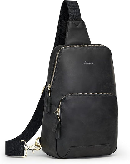 S-ZONE Sling Bag for Men Women RFID Blocking Genuine Leather Crossbody Shoulder Bag Backpack Hiking Daypack Travel | RFID Blocking, Genuine Leather, Hiking Daypack, Travel