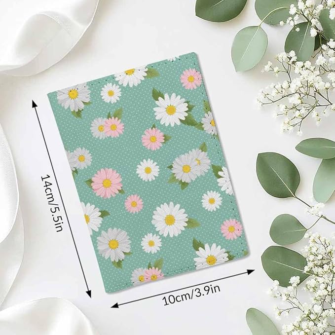 Daisy Passport Holder for Travel Vintage Ditsy Flower Dots PU Leather Passport Cover Wallet Cute Passport Card Holder for Women and Men