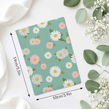 Daisy Passport Holder for Travel Vintage Ditsy Flower Dots PU Leather Passport Cover Wallet Cute Passport Card Holder for Women and Men