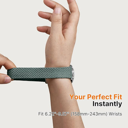 Fullmosa Magnetic Braided Watch Bands - 18mm 20mm 22mm Quick Release Watch Strap, Stretchy Nylon Solo Loop Compatible with Garmin Samsung Galaxy Amazfit for Men Women(22mm, Green+Blue Grey)