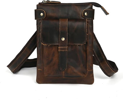 Le'aokuu Mens Genuine Leather Fanny Small Messenger Shoulder Satchel Waist Bag Pack 8711