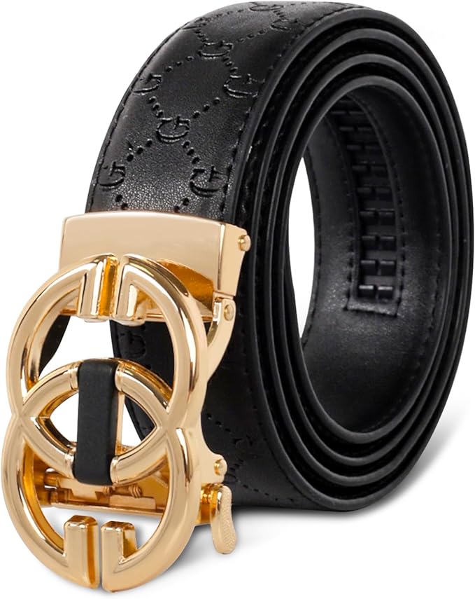 Aurolran Men&Womens Leather Dress Belt Business Automatic Buckle Belt Color-Black Silver Gold