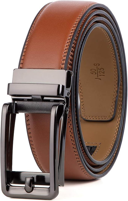 Founders & C Men's Leather Ratchet Comfort Click Belt Dress with Slide Buckle -Adjustable Trim to Fit