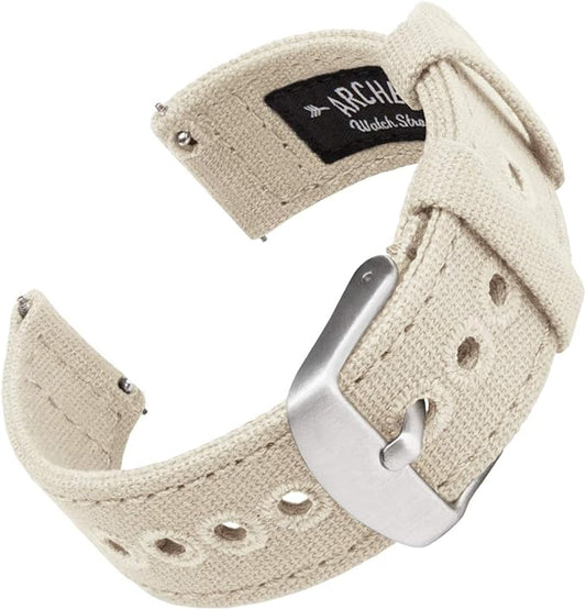 Archer Watch Straps - Canvas Quick Release Watch Bands (Alabaster, 20mm)