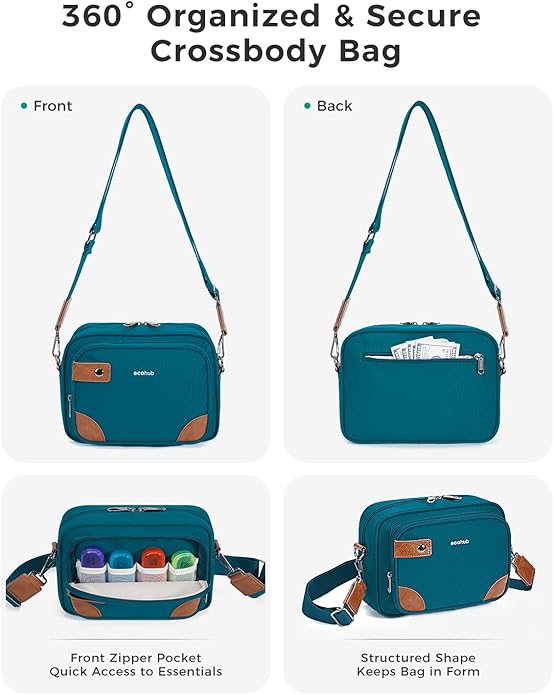 ECOHUB Crossbody Bag for Women Men, Multi Pocket Anti-Theft Travel Purse with RFID Blocking, Oxford PU Shoulder Bag