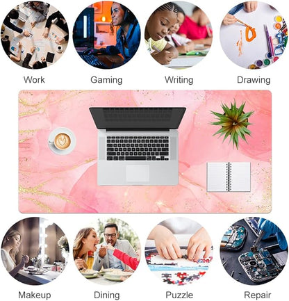 QIYI Large Mouse Pad, Extended Desk Mat for Desktop, PU Leather Waterproof Gaming Mousepad, Computer Desk Accessories Protector Writing Pads for School Office Home 31.5" x 15.7" - Dreamy Pink Marble