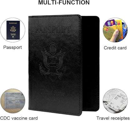 Passport Holder, Travel Must Haves, Men's Black Leather Passport Case with Vaccine Card Slot