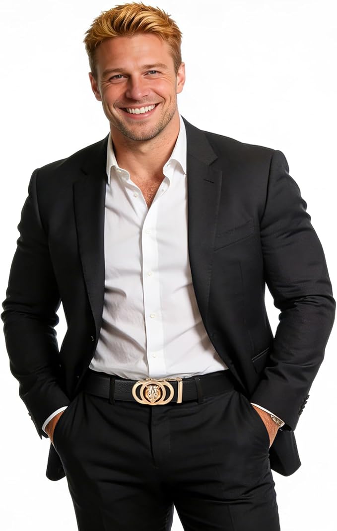 Aurolran Men&Womens Leather Dress Belt Business Automatic Buckle Belt Color-Black Silver Gold