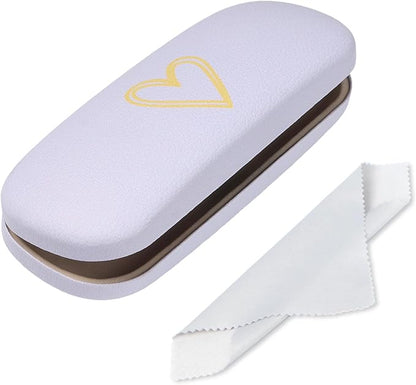 Glasses Case Hard Shell, Leather Protective Case for Sunglasses with Cleaning Cloth, Cute Eyeglass Cases for Women