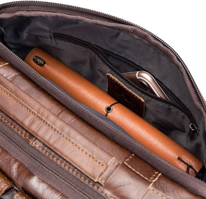 Hebetag Small Leather Sling Shoulder Bag Messenger Pack for Men Women Outdoor Travel Business