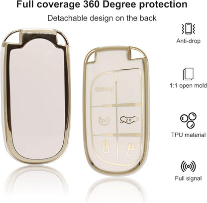 Elegananccy for Jeep Key Fob Cover, Soft Full Protection Key Case Shell Compatible with Jeep Smart Key 3 4 5 Buttons Protector (White)