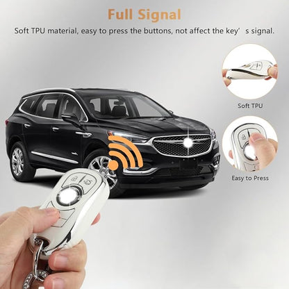 PIFOOG White Key Fob Cover for Buick 6 Buttons Car Keys Shell Case Protector Soft TPU Bling Keychain for Buick Enclave Encore LaCrosse Regal Envision Accessories Girly Women