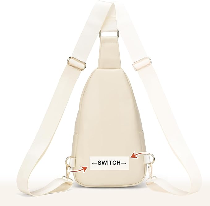 Crossbody Bags for Women Men,Leather Sling Bag Cross Body Backpack for Women, Casual Chest Bag Daypack for Travel Hiking, White