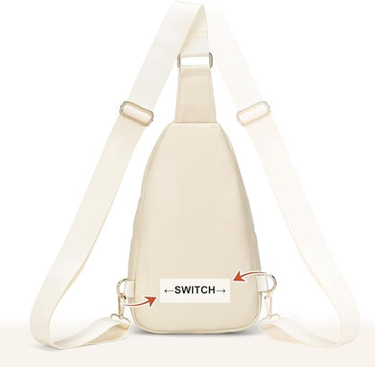 Crossbody Bags for Women Men,Leather Sling Bag Cross Body Backpack for Women, Casual Chest Bag Daypack for Travel Hiking, White