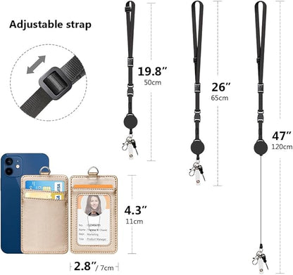 Leather Badge Holder and Adjustable Retractable Lanyards, Quick Release Buckle and Safety Breakaway Lanyards with Swivel Metal Clasp for Offices, Staff, Students, Employees