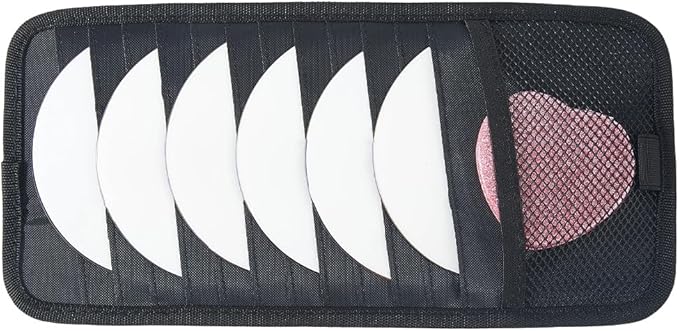CREATCABIN Black Car CD Case Holder Vehicle Visor Storage Organizer with 12 DVD Storage Sleeves 1 Mesh Pocket 1 Pen Holder and Elastic Strap Multi-Function Sun Visor Organizer for Car 12.6x6Inch