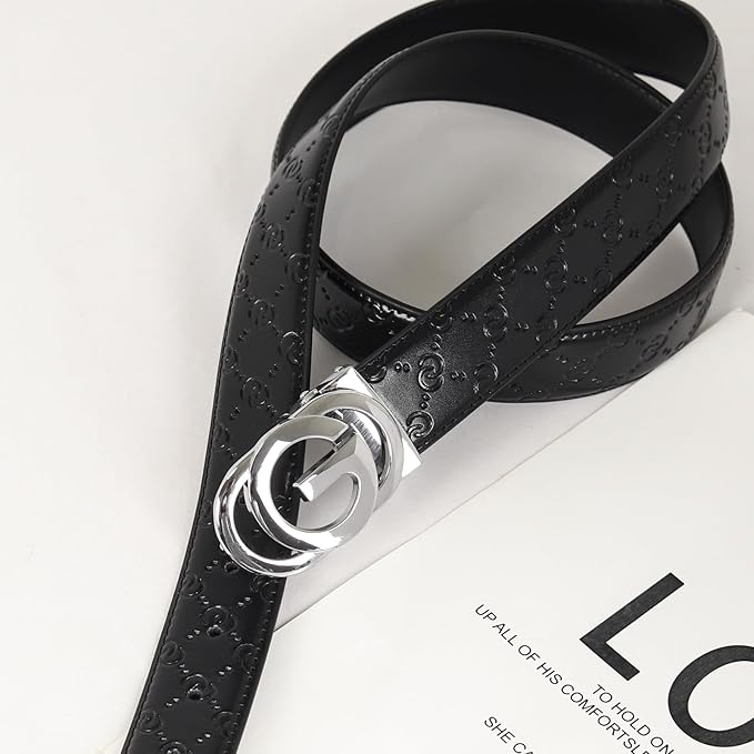 Aurolran Men&Womens Leather Dress Belt Business Automatic Buckle Belt Color-Black Silver Gold