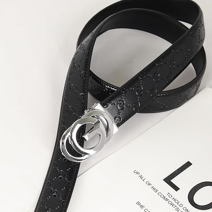 Aurolran Men&Womens Leather Dress Belt Business Automatic Buckle Belt Color-Black Silver Gold