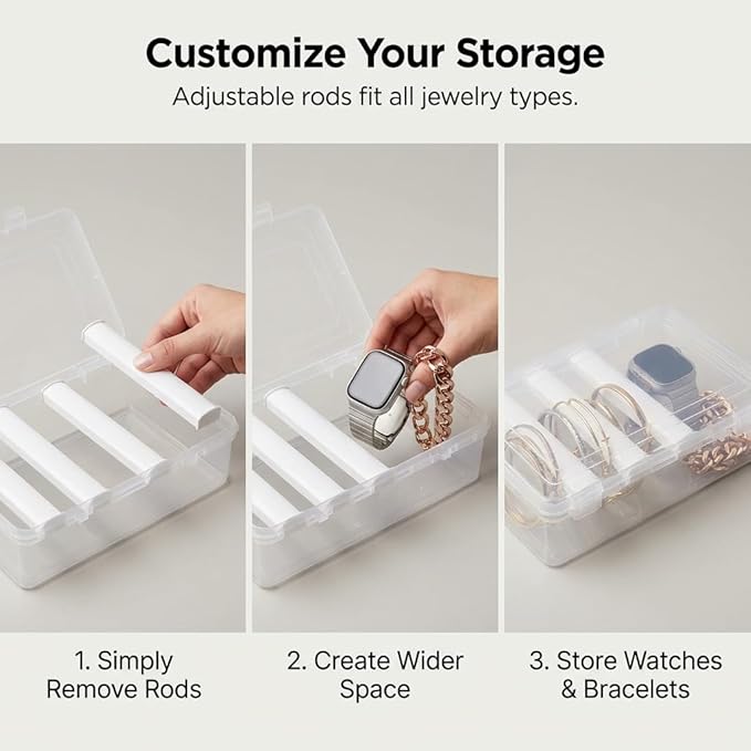 Plastic Bangles Box For Women with Adjustable 4 Rods | Multipurpose Jewellery Storage Boxes & Bangles Organizers For Travel, Chudi, Bracelet, Watches, Jewellery, Bride, Return Gift- Pack of 1