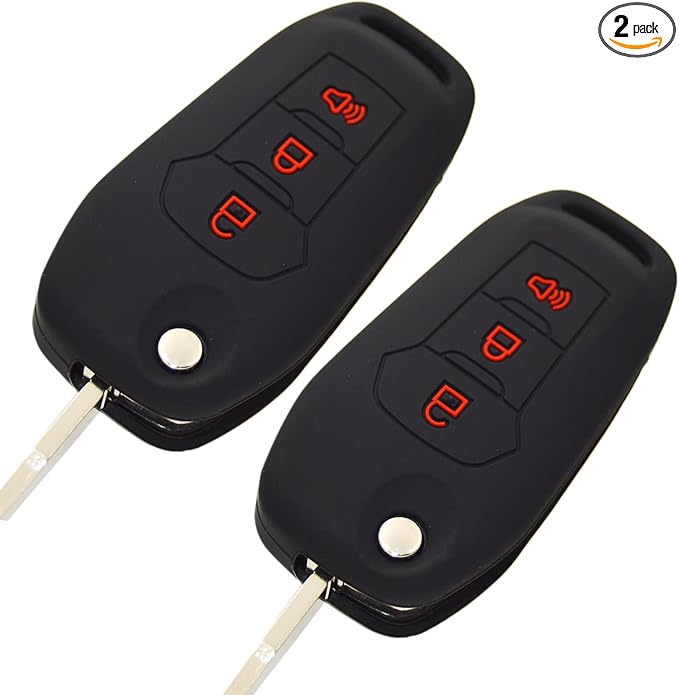Silicone Key Fob Cover Remote Protector for Ford F150 F250 F350 F450 F550 Raptor Ranger Transit Fusion Bronco EcoSport Escape Explorer Expedition Lightning Maverick XLT (Flip Key)