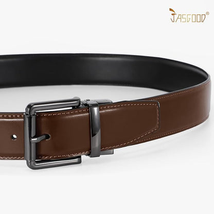 JASGOOD Men's Belt, Reversible Leather Belts for Men for Dress Pants, One Reverse For 2 Sides Casual Belt