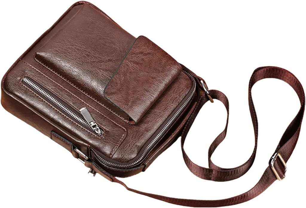 Men's Leather Crossbody Bag, Casual leather Bag for Men, Crossbody Bag Office Business,Handbag Purse Zipper