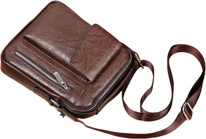 Men's Leather Crossbody Bag, Casual leather Bag for Men, Crossbody Bag Office Business,Handbag Purse Zipper