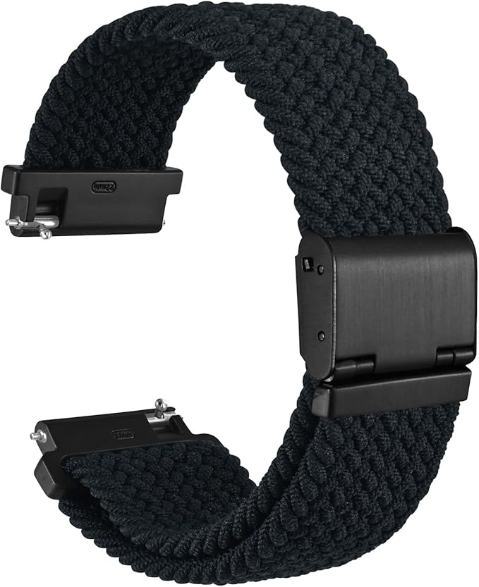 WOCCI 21mm Braided Nylon Watch Band for Men and Women, Quick Release, Black Stainless Steel Buckle (Black)