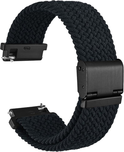 WOCCI 21mm Braided Nylon Watch Band for Men and Women, Quick Release, Black Stainless Steel Buckle (Black)