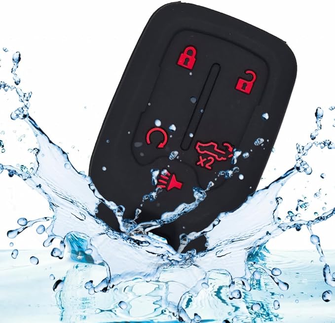Autobase Silicone Chevrolet Key Fob Cover 2Pc 2023 2022 2021 2020 2019 GMC Sierra Chevy Silverado 1500 2500HD 3500HD, 5 Button Remote Protector Chevy Key Fob Cover Protective Shell Replacement (Black)