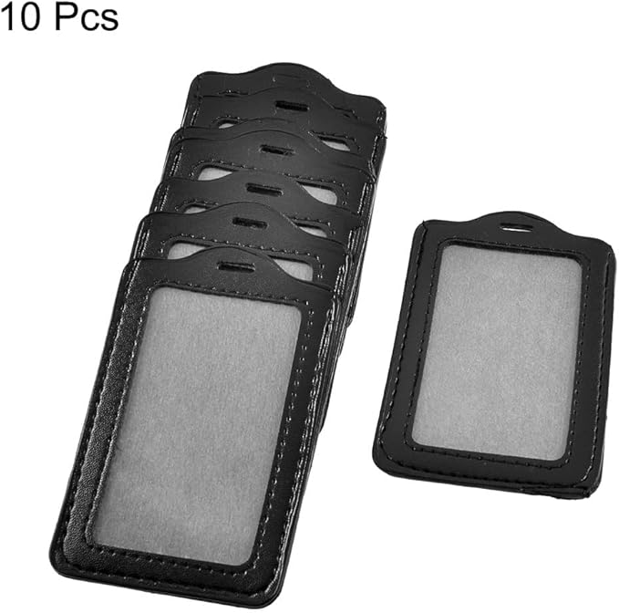 uxcell Faux Leather Office Vertical Name Tag ID Badge Card Holders 10 Pcs Black