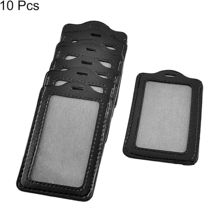 uxcell Faux Leather Office Vertical Name Tag ID Badge Card Holders 10 Pcs Black