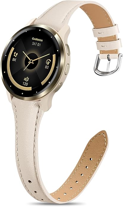 18mm Slim Leather Band Compatible with Garmin Venu 3S 41mm/Venu 4 41mm/Venu 2S/Vivoactive 4S/Vivomove 3S/Forerunner 255S/Forerunner 265S, Quick Release Thin Narrow Soft Strap for Women Men