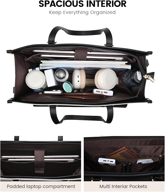 LOVEVOOK Laptop Bag for Women, 15.6'' Laptop Tote Purse 2-in-1 Professional Work Bag Business Briefcase with Clutch Purse, Waterproof Leather Computer Handbag for Teacher Office Travel