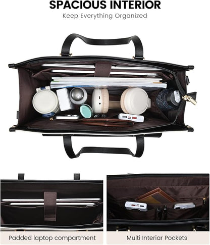 LOVEVOOK Laptop Bag for Women, 15.6'' Laptop Tote Purse 2-in-1 Professional Work Bag Business Briefcase with Clutch Purse, Waterproof Leather Computer Handbag for Teacher Office Travel