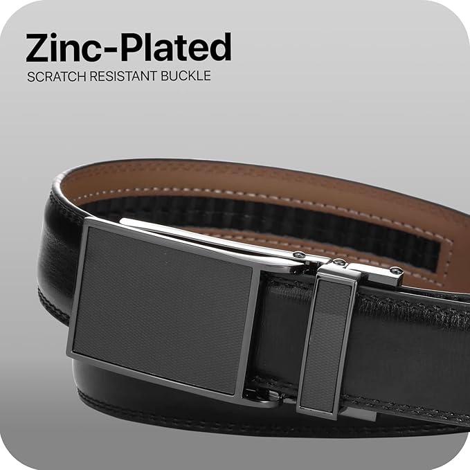 Marino Avenue Ratchet Belt for Men. Adjustable Leather Dress Belt with 38 Easy to Click Into Place Ratchet Closures.