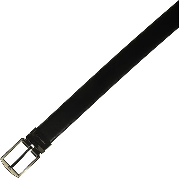 Perry Ellis Men's Portfolio Hi-lo Reversible Leather Dress Belt, Matte Finish, Stitched Edges Silver Prong Buckle, 1.5” Width