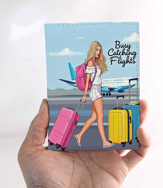 Fun Unique Passport Holder for Travel Busy Catching Flights PU Leather Passport Cover Wallet Cute Passport Card Holder for Women and Men