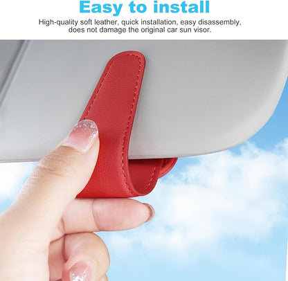 TCJJ Sunglasses Holders for Car Visor,Car Magnetic Glasses Holder Leather Sunglasses Clip and Ticket Card Clip Suitable for Car Interior Visor and Different Size Eyeglasses(Red)