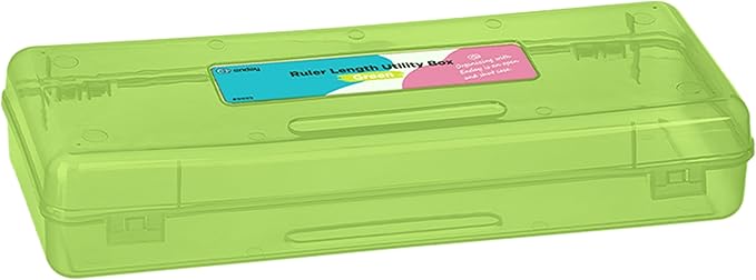 Enday Pencil Box Green, Storage Organizer Utility Box, Multipurpose Long Ruler Length School Office Supplies Plastic Pencil Case for Kids & Adults Available in Red, Pink, Grey, Purple, Blue, 1PK