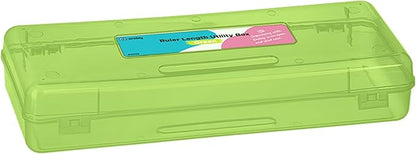 Enday Pencil Box Green, Storage Organizer Utility Box, Multipurpose Long Ruler Length School Office Supplies Plastic Pencil Case for Kids & Adults Available in Red, Pink, Grey, Purple, Blue, 1PK