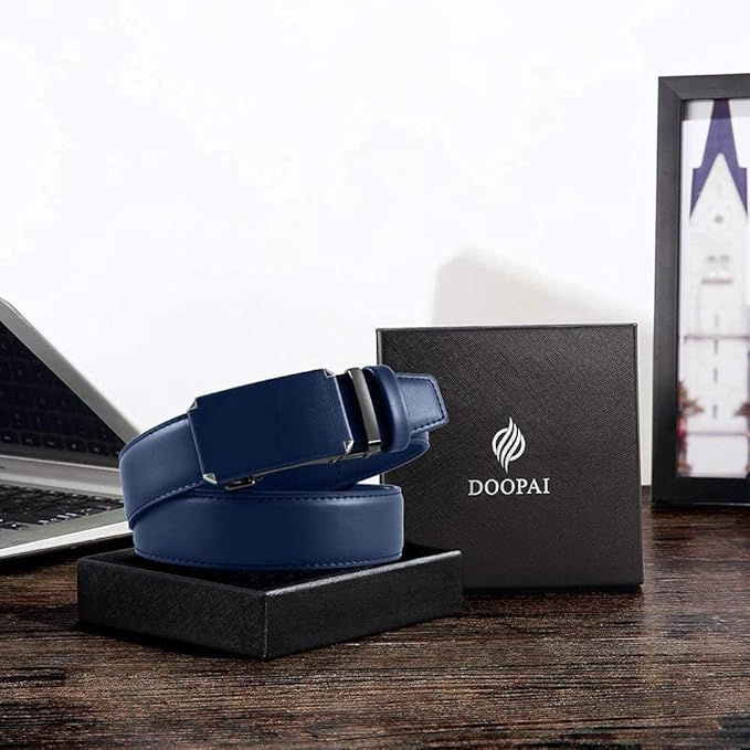 DOOPAI Belt Men, Ratchet Dress Adjustable 1 3/8" Sliding Leather Designer, Size Length Can be Cut, with Gift Box