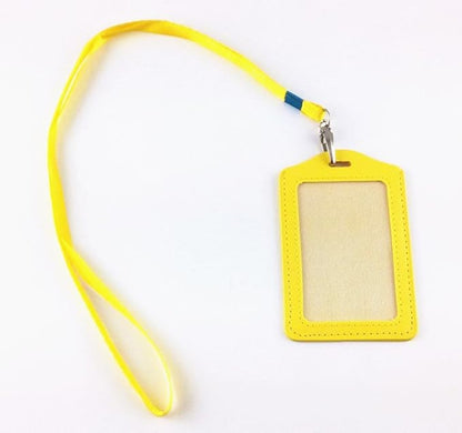 yueton 10pcs Vertical Style Leather Business ID Badge Card Holder, Name Card Business Card Holder Tag with Long Neck Strap Band Lanyard (Yellow)