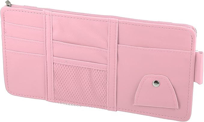 X AUTOHAUX Car Sun Visor Organizer Auto Interior Accessories Car Sunglass Holder Pocket Storage Pouch Organizer with Zipper Pink